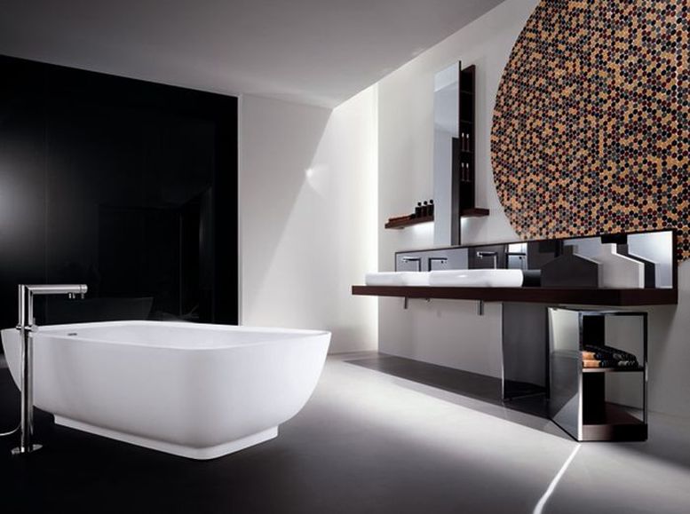 Salle de bain hi-tech noir et blanc