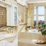 Grande police de salle de bain sur le podium