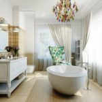 Grande salle de bain avec différents carreaux