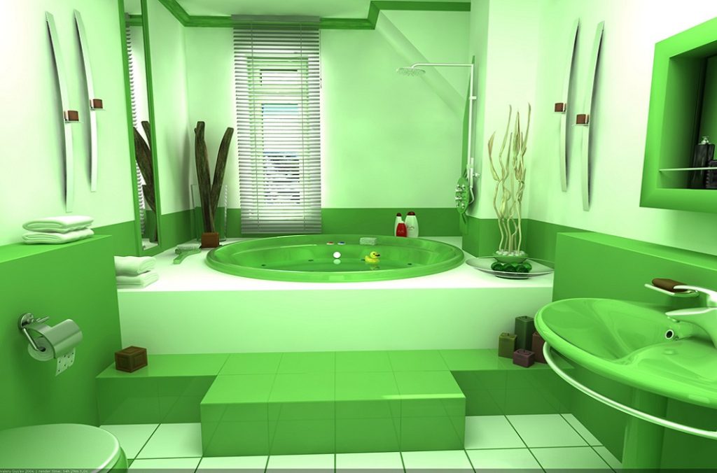 Grande salle de bain aux couleurs gaies