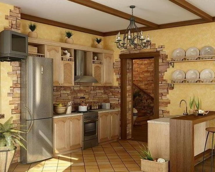 pierre décorative dans la décoration de la cuisine provence