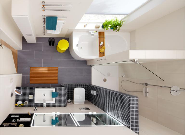 Salle de bain design 6 m² Baignoire et douche séparée