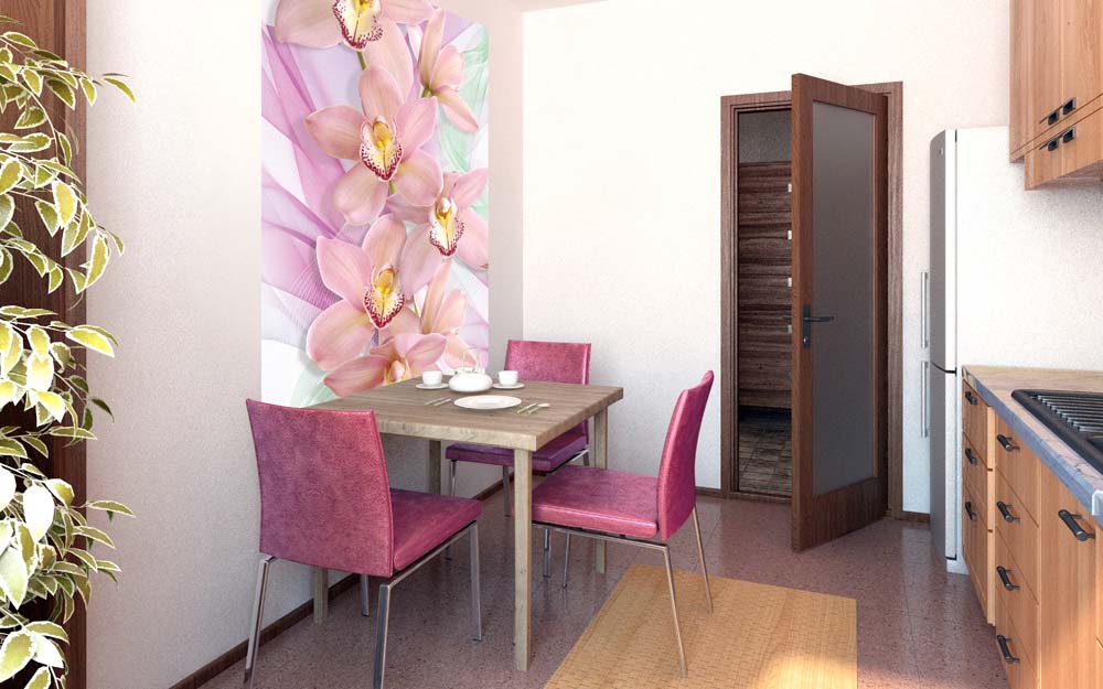 La peinture murale dans un intérieur de cuisine élimine le déséquilibre des couleurs