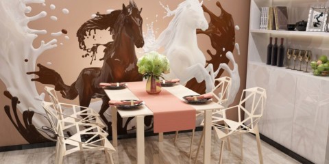 Papiers peints à l'intérieur de la cuisine dans des tons beiges