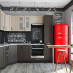 Réfrigérateur à l'intérieur de la cuisine en noir et blanc