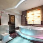 variante de décor inhabituel d'une salle de bain avec une baignoire d'angle