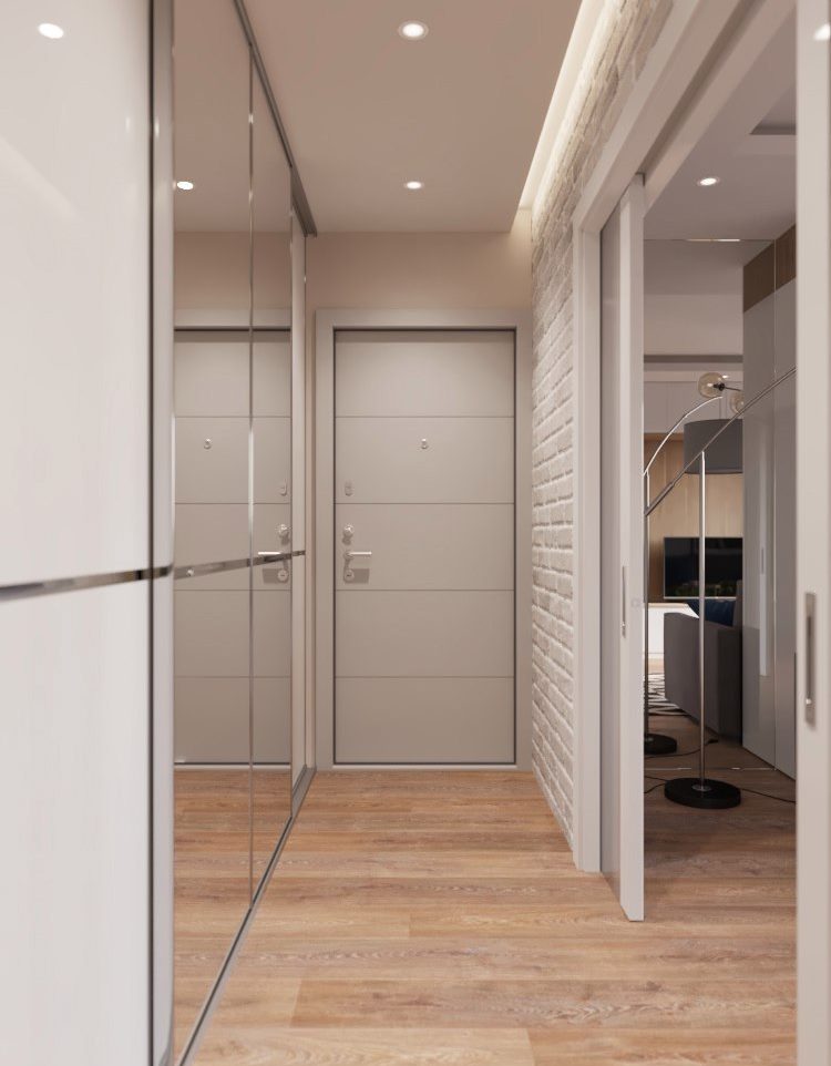 Intérieur du couloir de couleur beige.