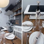 Plat putih di atas meja makan