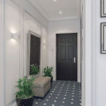 Porte noire dans un couloir lumineux