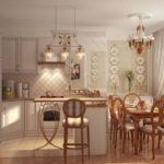 Cuisine délicate et confortable avec une grande fenêtre dans le style provençal