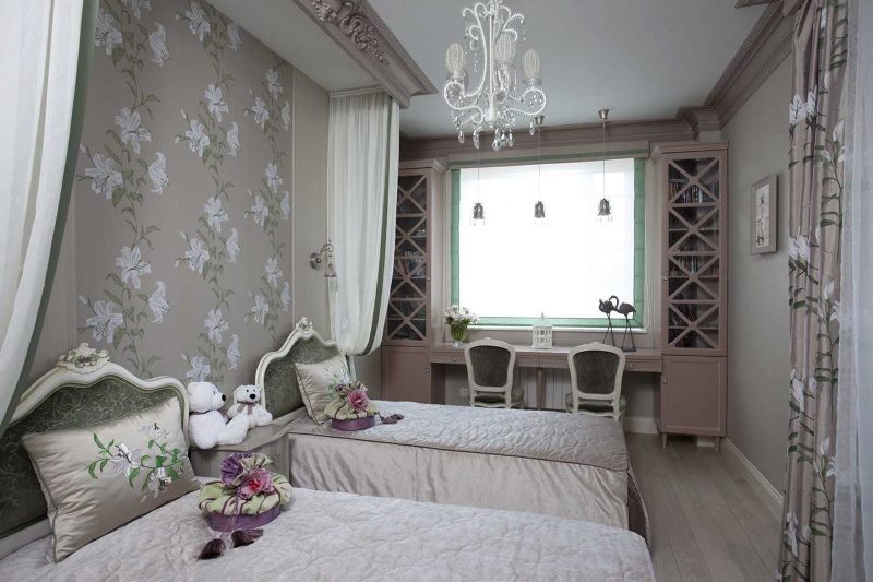 Conception de chambre d'enfant pour deux dans des tons de gris