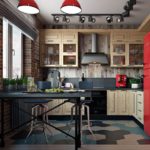 Réfrigérateur rouge dans la cuisine de style loft