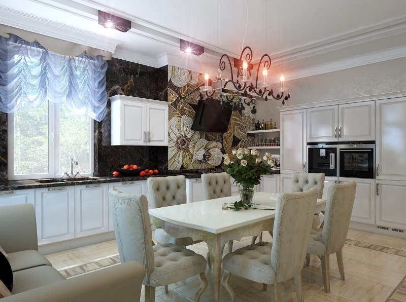 Salle à manger de cuisine design dans un style art déco.