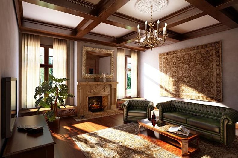 Poutres en bois au plafond d'un salon dans une maison privée