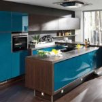 Kitchen design in wenge and blue colors