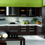 Design of dark wenge kitchen with white countertop