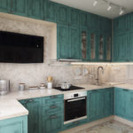 Télévision noire sur le mur de la cuisine