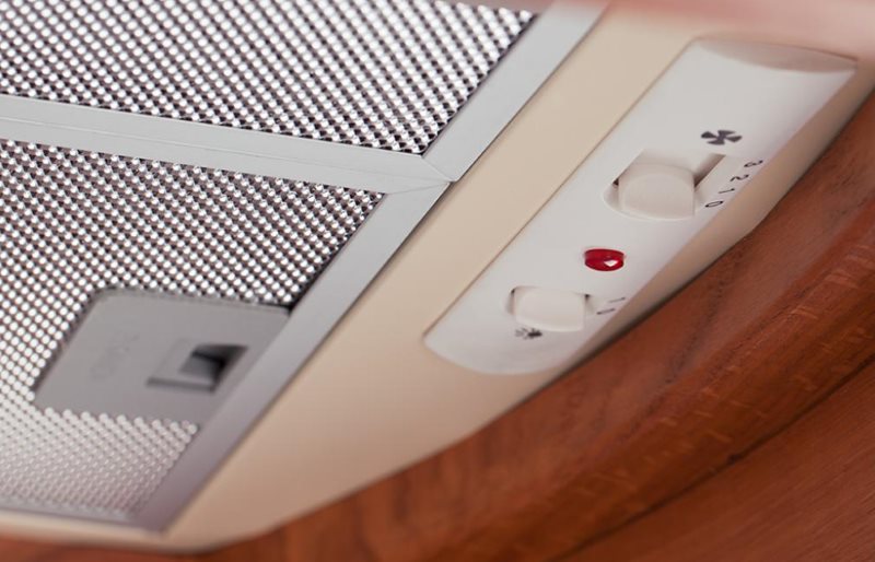 Mod operasi Hood beralih pada panel bawah