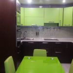 An excellent combination of strictly wenge and bright lime for kitchen furniture