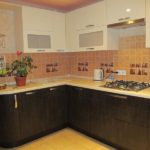 Corner kitchen with wenge bottom and light top cabinets