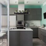 Bir şehir daire mutfağında turkuaz duvarlar