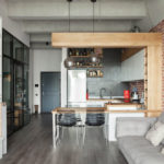 loft elemanları ile mutfak-oturma odası iç