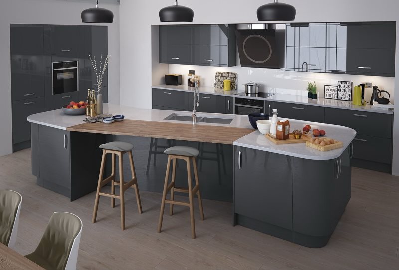 Kitchen interior in gray-black tones