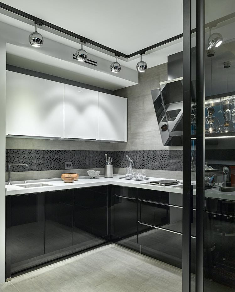 Dapur dapur padat dalam warna hitam dan putih