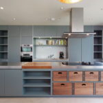 Brown drawers in a kitchen island