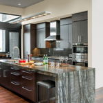 Kitchen island on the laminate floor
