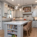 Shelves for storing books in the kitchen island