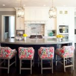 Brightly upholstered bar stools