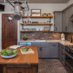 Open shelves with cooking utensils