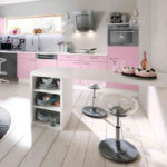 Bar counter with shelves for dishes