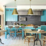 Turquoise headset on a background of gray walls