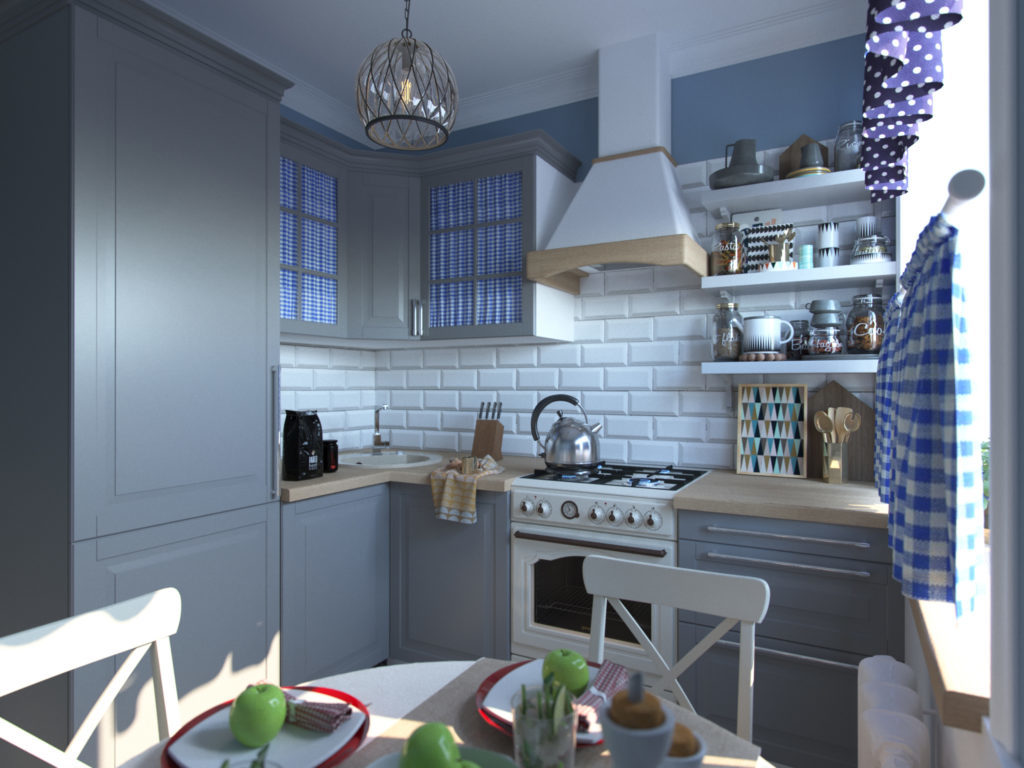 Design of a small gray kitchen in provence style