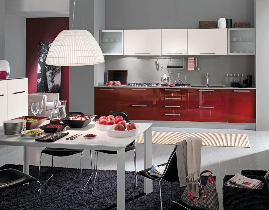 Interior dapur dalam warna merah