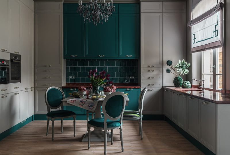 Emerald-colored kitchen chairs