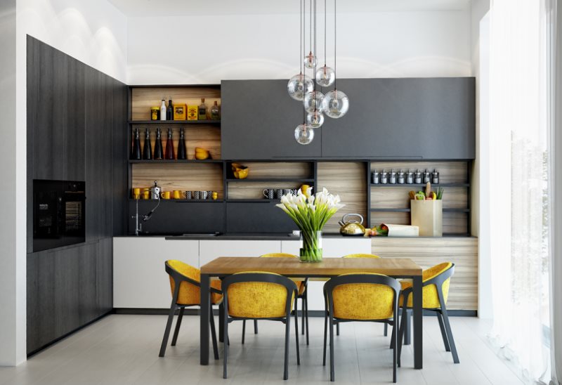 Yellow-gray chairs at the kitchen table