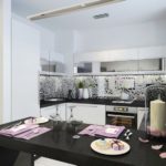 Barra preta em uma cozinha brilhante