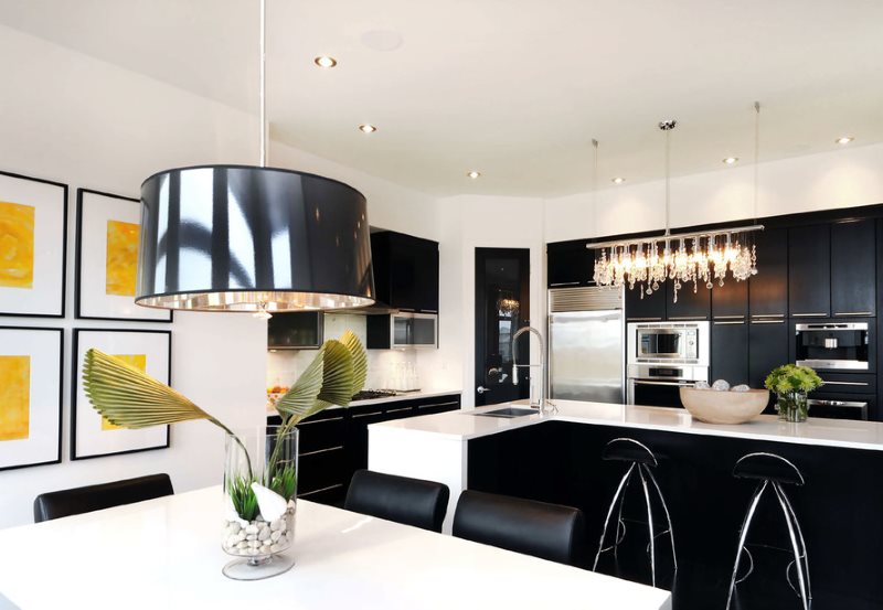 Metal ceiling pendant lamp over the kitchen table