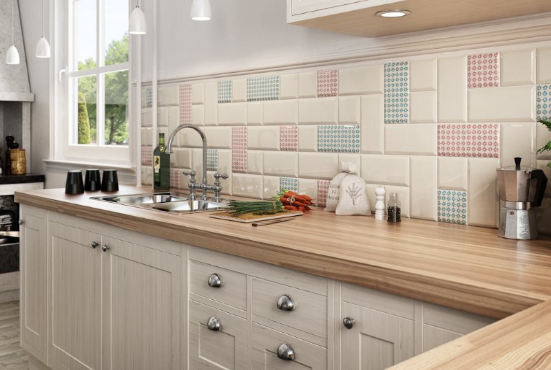 Unidad de cocina de encimera de madera