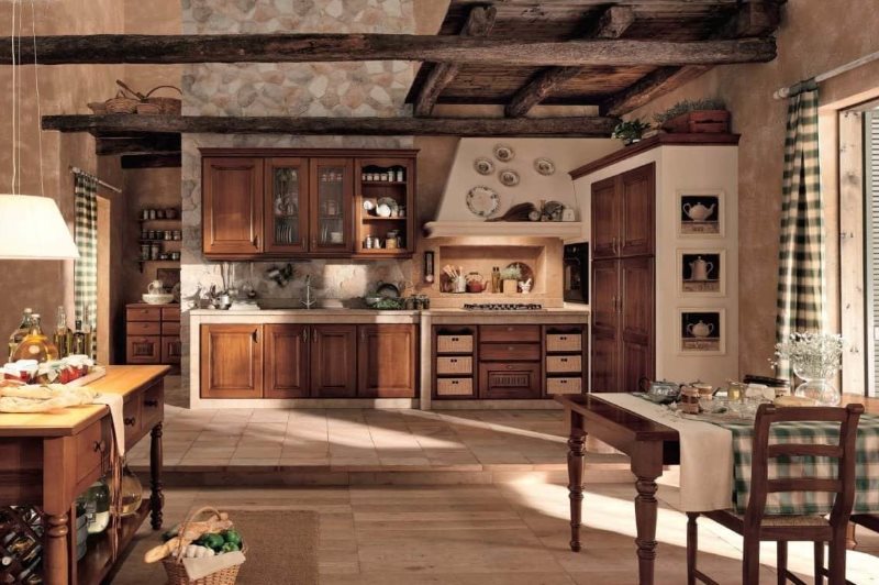 Kitchen design in a chalet style apartment