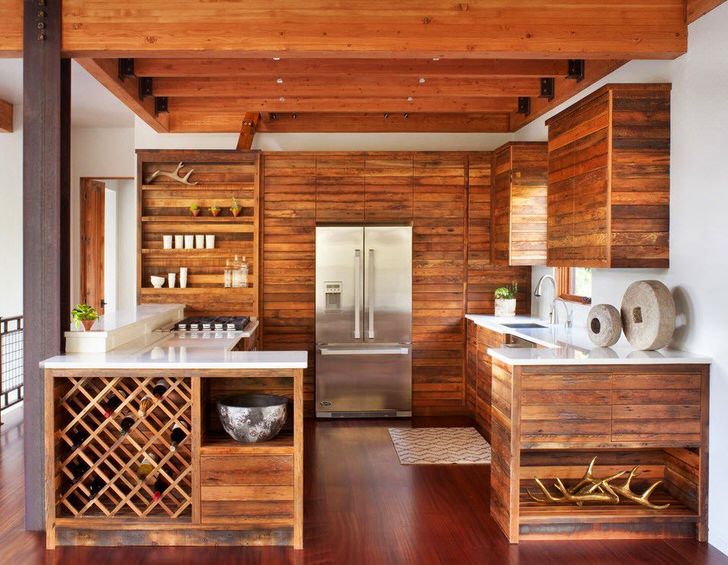 Wooden set in the kitchen of a country house