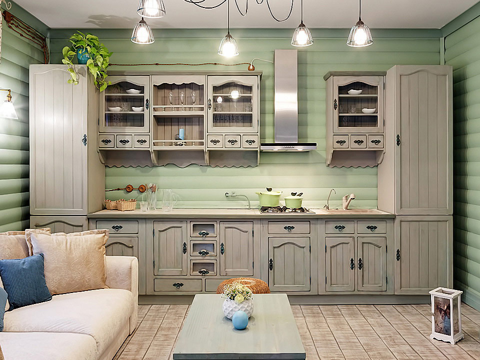 Provenza cocina lineal en madera