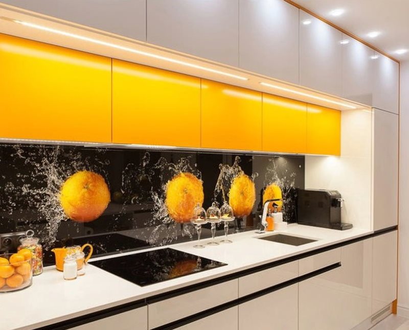 Additional yellow wall cabinets in the kitchen set