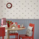 Kitchen design with paper wallpaper.
