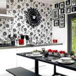 Wallpaper on the wall with a kitchen set