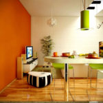 Orange wall in the design of the kitchen