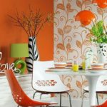 Orange color in the interior of the kitchen